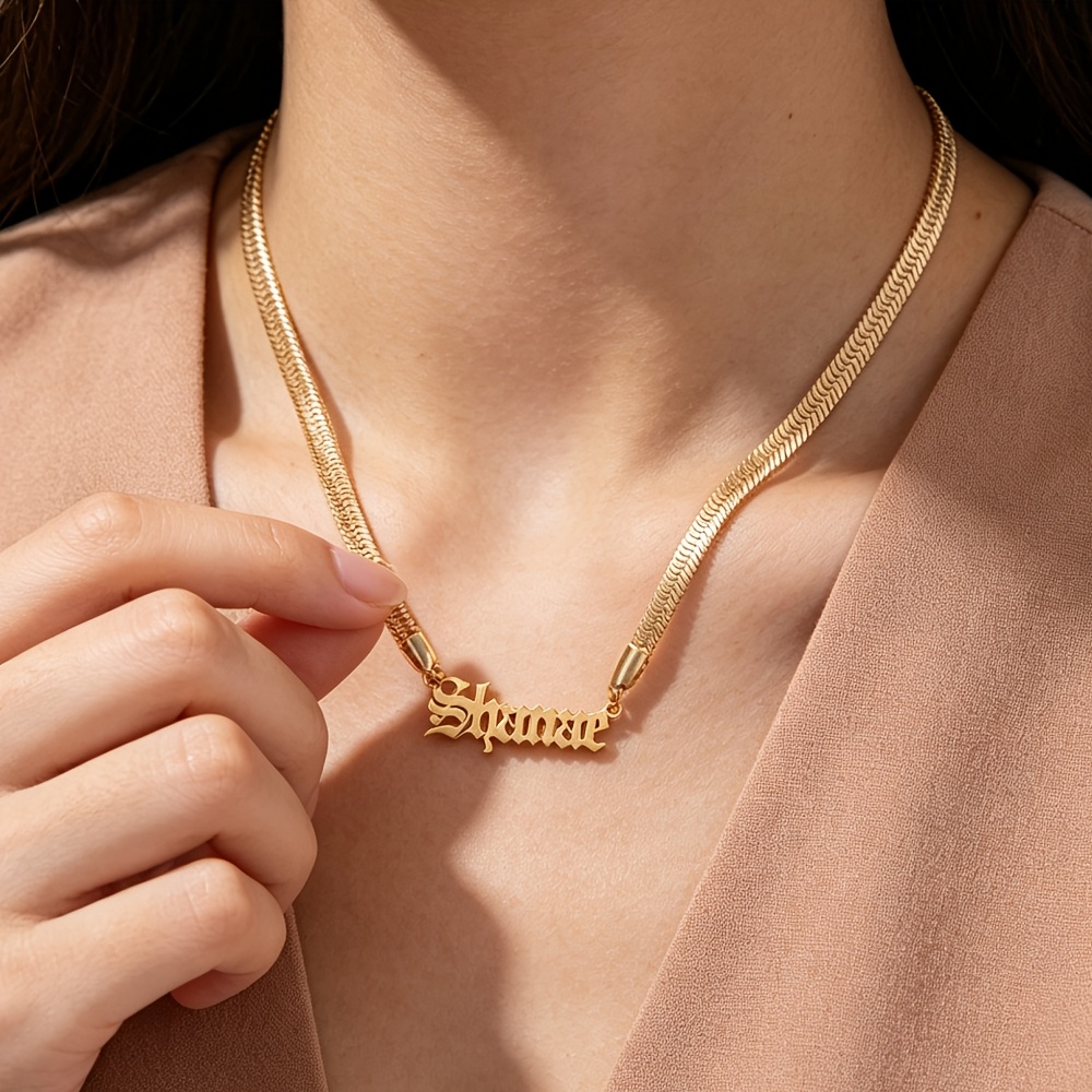 Women's Custom Golden Snake Chain Name Necklace, Gothic Style