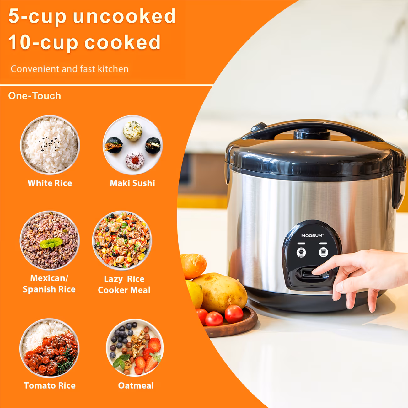 MOOSUM Electric Rice Cooker with One Touch for Asi...