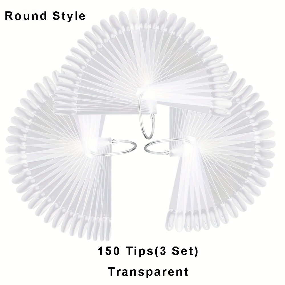 150pcs Clear Nail Sticks With Ring Fan Shape Nail Art Tips False Nail Sticks Nail Practice Color Display Transparent Nature Board For Nail Tools