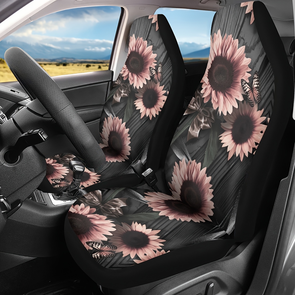 2pcs pink sunflower print car seat cover universal car interior
