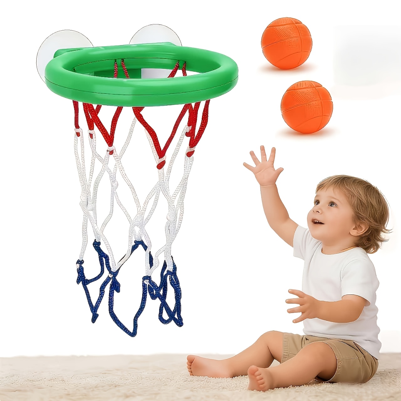 Image of 3pcs (1pc Basketball Hoop And 2pcs Balls) Baby Toy Set: Wall-mounted Basketball Hoop With Strong Suction Cup, Suitable For Toddlers Or Children/boys Or Girls' Bath Toys, Room, Bathroom, Bedroom Toys