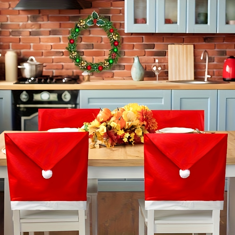 TEMU 4pcs/6pcs/8pcs Festive Decorations Santa Hats, Christmas Chair Covers For Dining Room Decoration