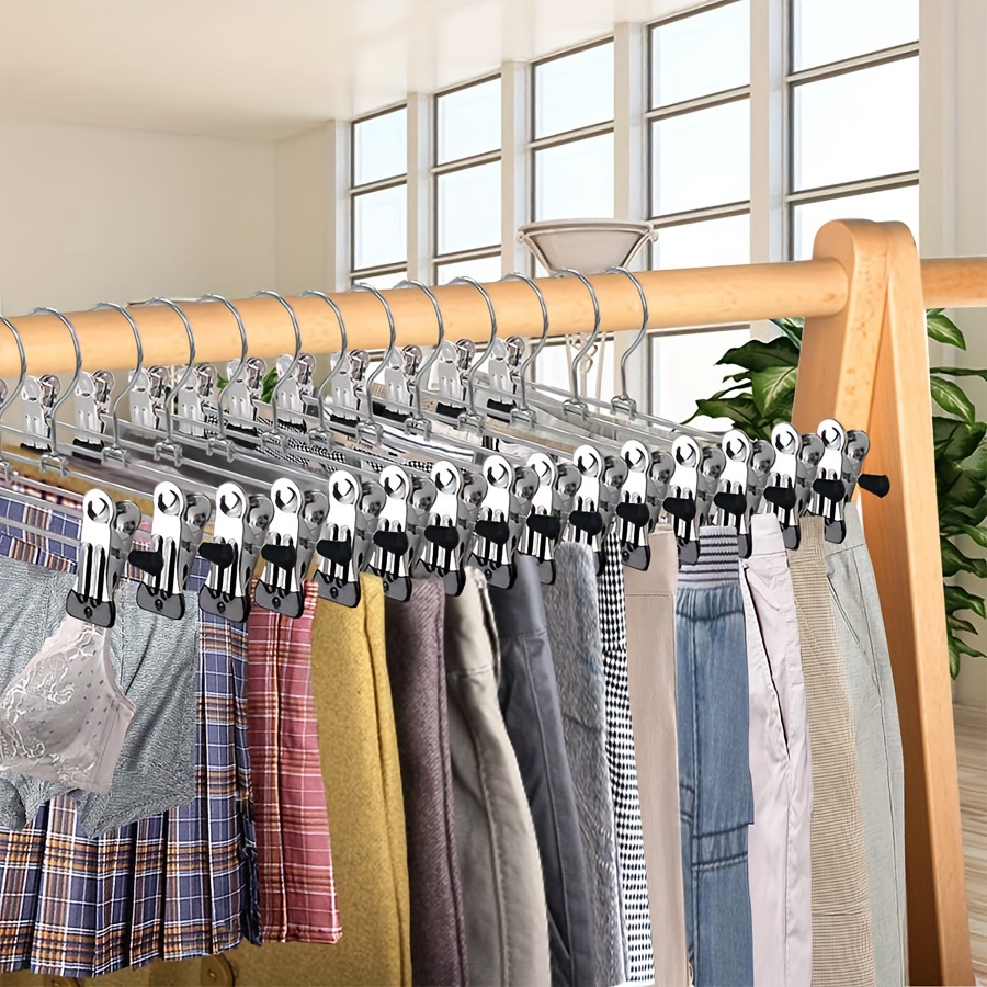 

10-piece Chrome-plated Stainless Steel Pants Hangers With Non-slip Clips - Space-saving, No-mark Design For Trousers & Socks Storage