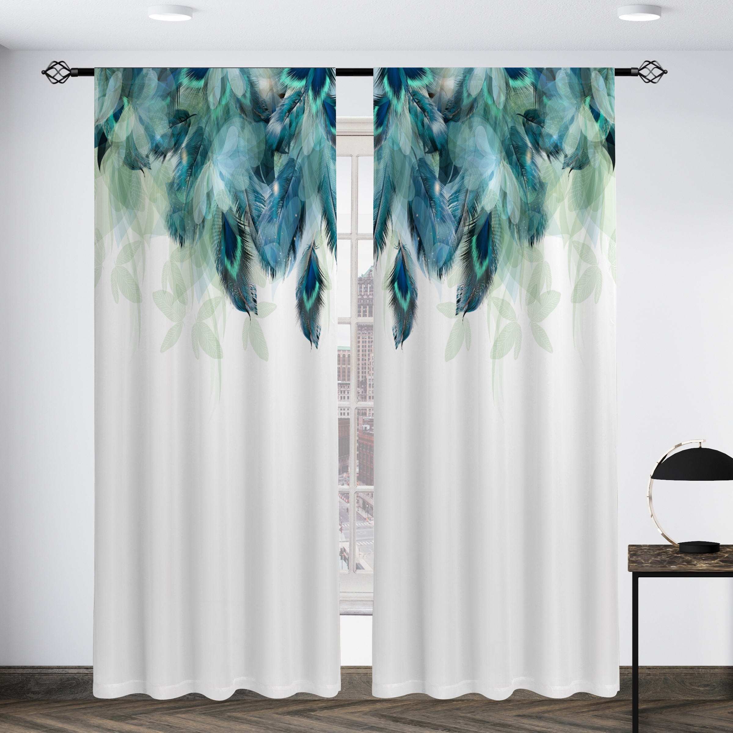 TEMU [open ] 2pcs, Leaf Printed Semi-transparent Curtains, Living Room Game Room Bedroom Multi-scene Polyester Rod-passing Decorative Curtains Home