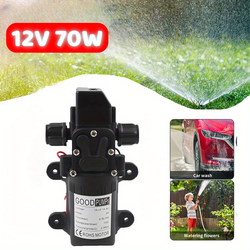 

1pc 70w Dc 12v 6.0l/min Agricultural Electric Diaphragm Water Pump, High Pressure Micro Sprayer For Car Wash And Watering Flowers – Hard-wired Without Battery