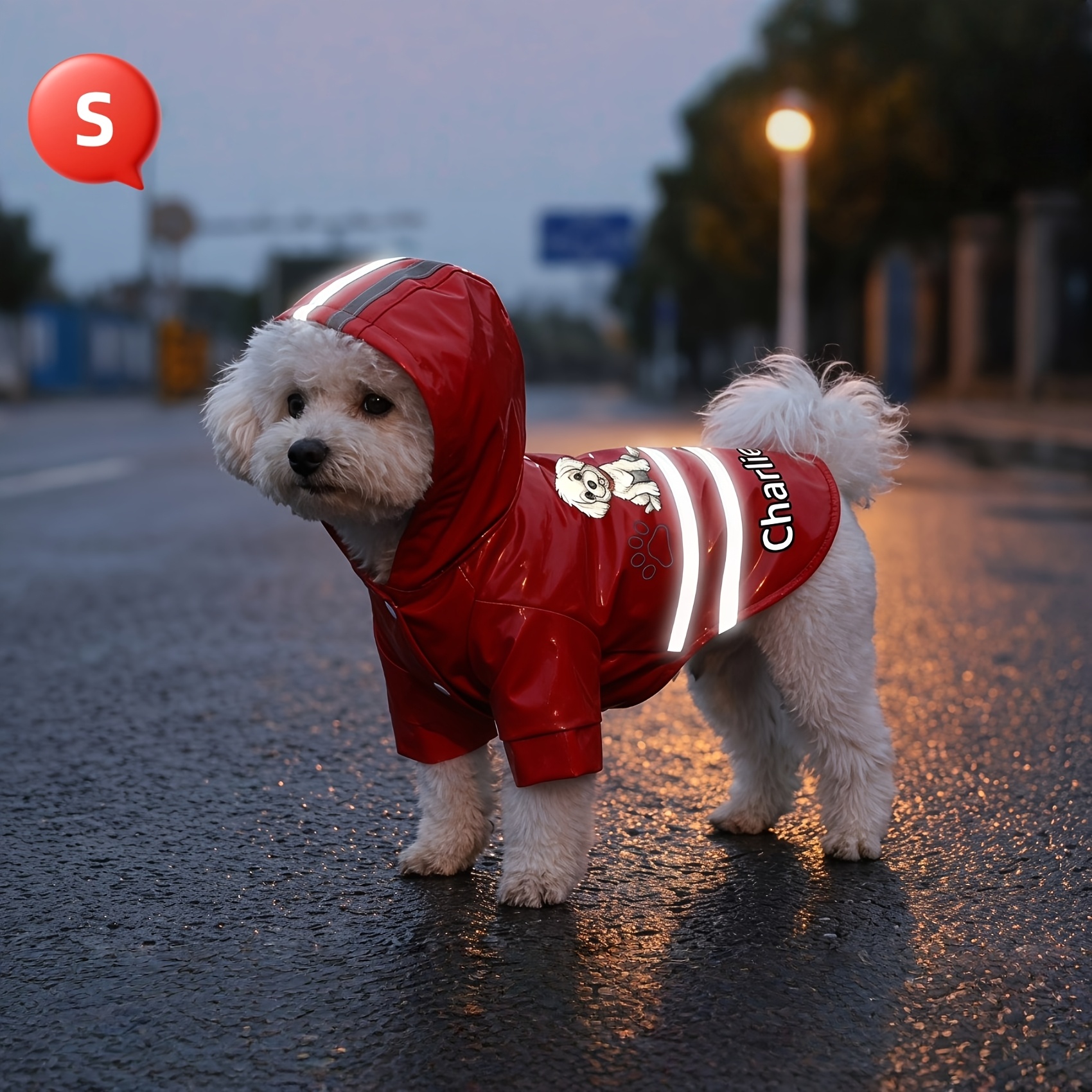 TEMU 1pc Dog Raincoat With Safety Reflective Strips, 5 Colors , Suitable For Medium And Small Dogs, Personalized Customization Of Profile Picture And