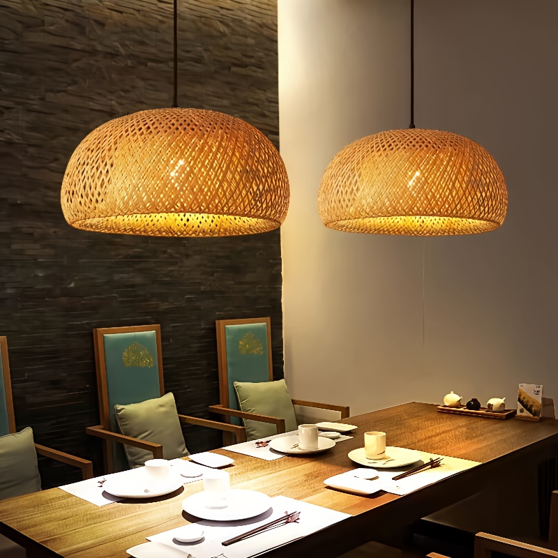 el dokuma bambu asma lamba - modern    , bar ve kafeler için elektriksiz dayanıklı doğal işık aparatı,   kurulumlu 0