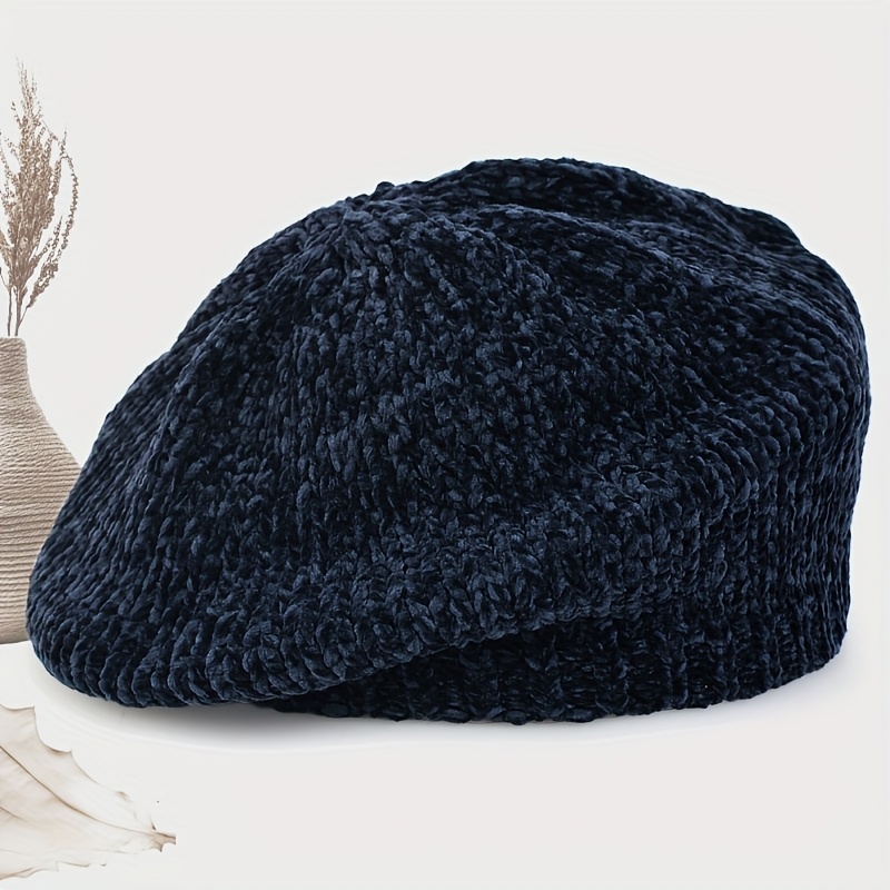 TEMU 1pc Fashionable Autumn/winter Chenille Women's Beret Hat, Solid Color, Multiple Colors Available, Cold-proof Hat, Suitable For Daily Use