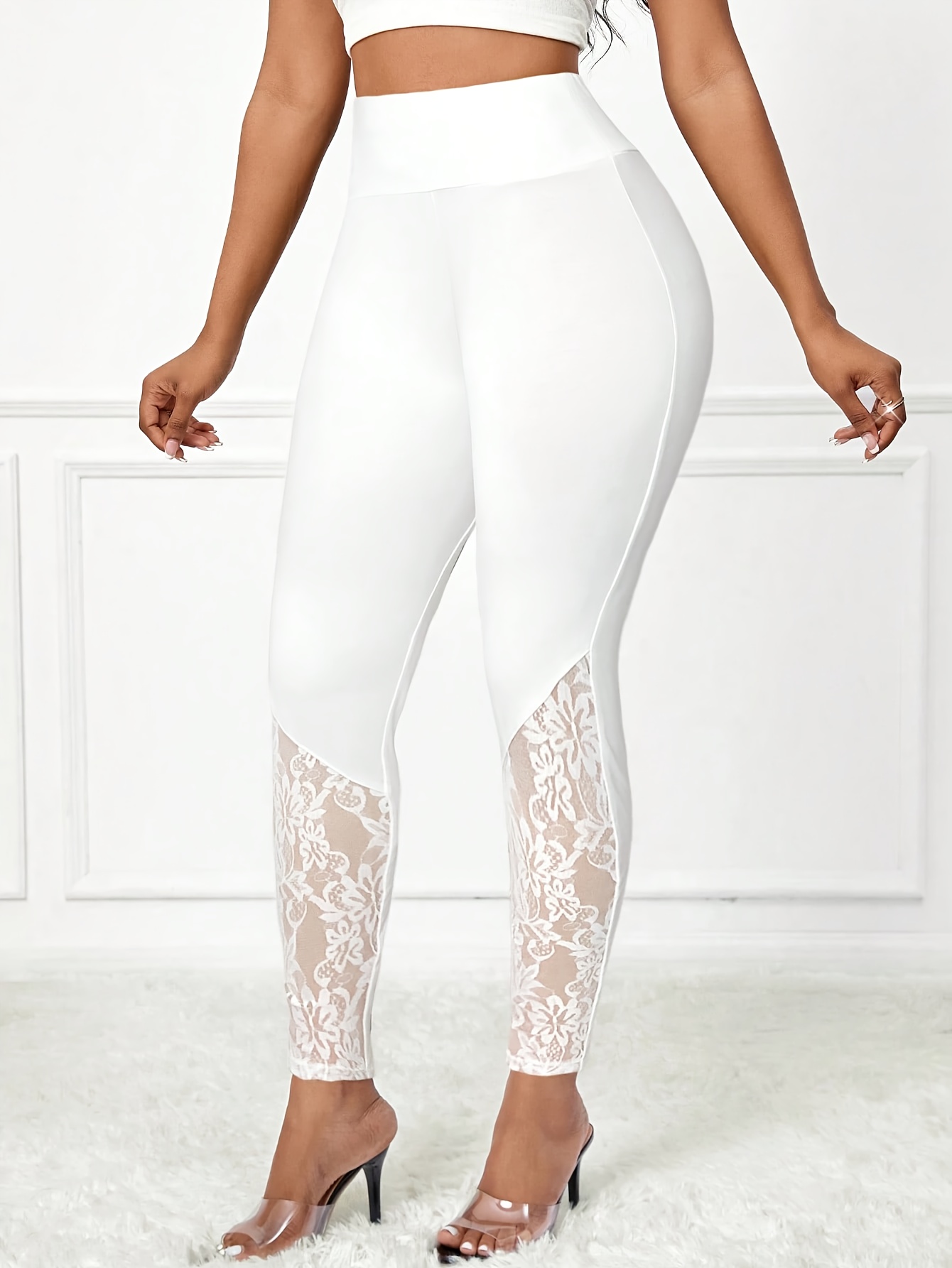 elegant high waist lace women's leggings stretchy Temu United