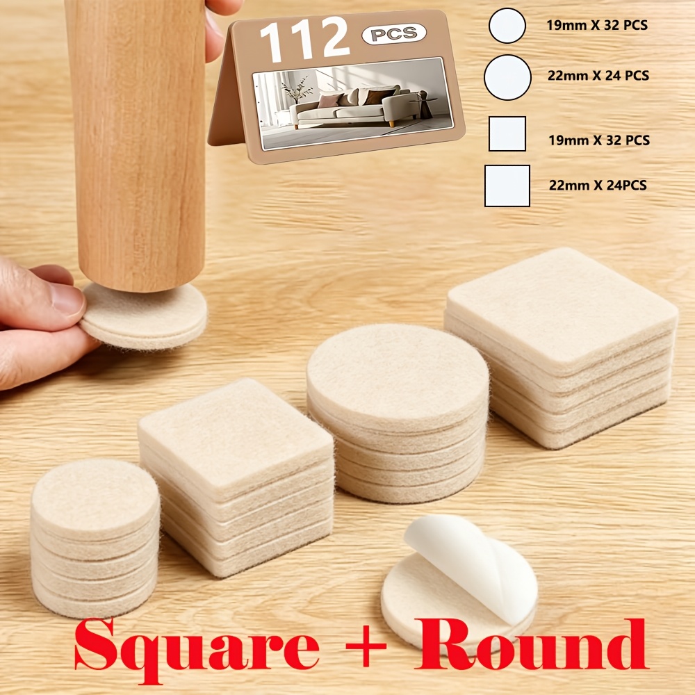 TEMU 112pcs Of Furniture Pads, Suitable For Diameters Of 19-22mm, 2 Types Of Heavy-duty Felt Floor Protection Pads - Anti-slip Chair Leg Pads,