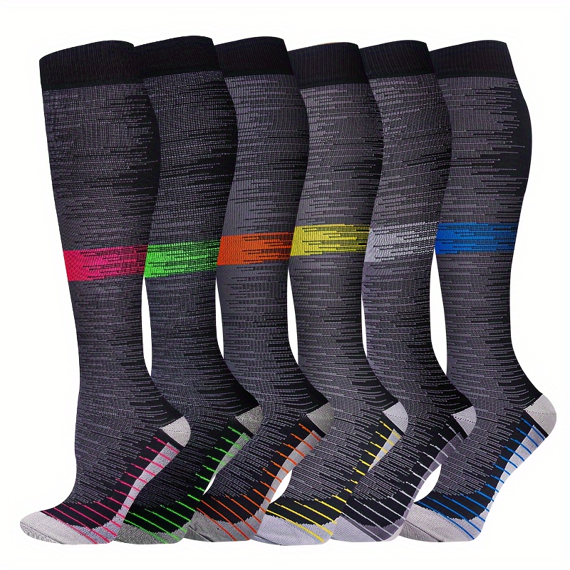 

6-pack Socks For Running, Cycling, Mountaineering, And Marathon - Sports Socks With Polyester (75%) And Elastane (25%), Knit Fabric Texture, Striped Pattern, Machine Washable