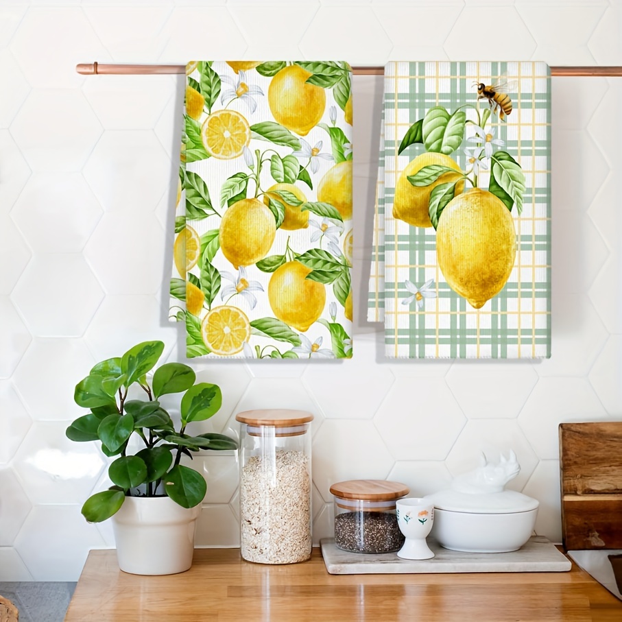 

2-piece Lemon Print Quick-dry Kitchen Towels Set - Ultrafine Microfiber, Decorative Tea & Dish Cloths For Home, Weddings, Banquets, And Buffets - Machine Washable