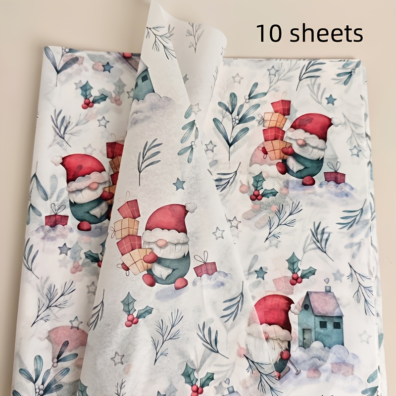 TEMU 10 feuilles de papier fin, motif de Père Noël en ski, 50,8 x 35,56 cm, , idéal pour la décoration de Noël, , Thanksgiving, de cadeaux