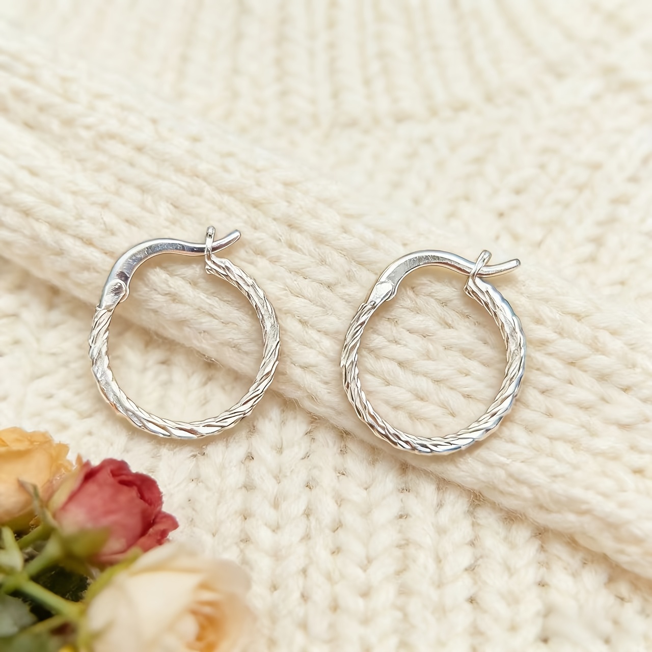 TEMU Boucle d'oreille torsadée plaquée argent 925 | Boucles d'oreilles haut de gamme en argent pour les navetteurs