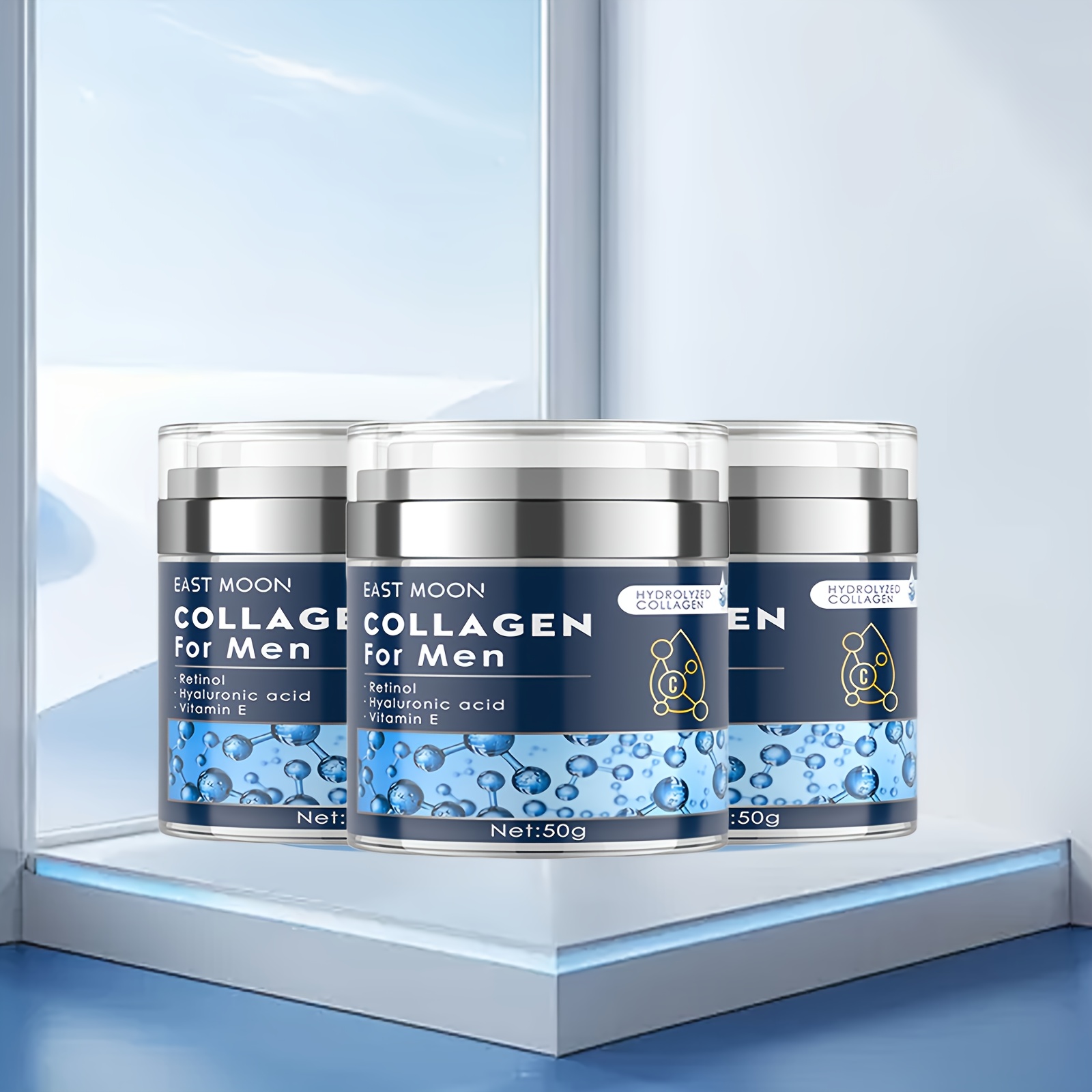 TEMU 3pcs Men's Cream With 150 Grams Of Collagen, Moisturizing Complex With Retinol | Rich In Hyuronic Acid | Moisturizing And Hydrating | Suitable For All Light Beige Types | Father's Day Gift