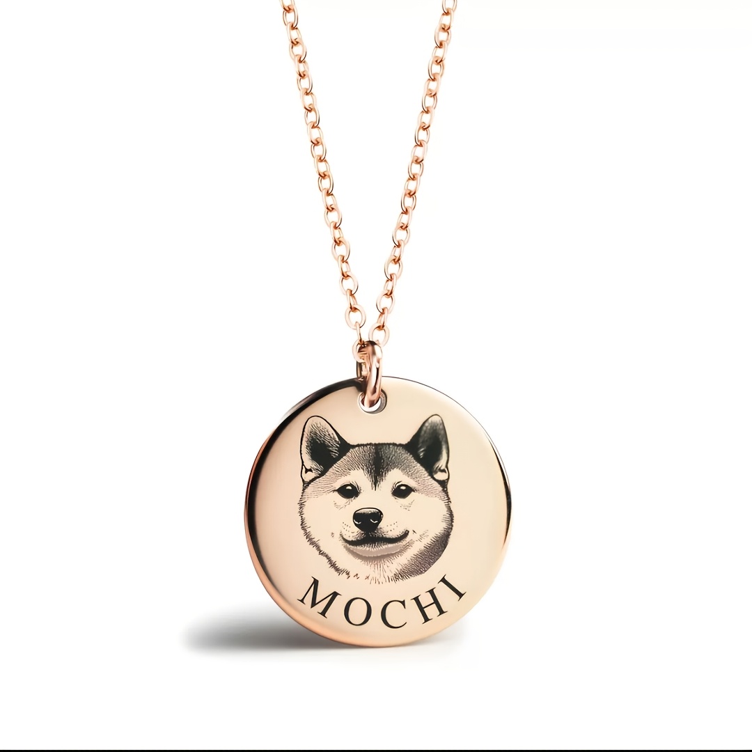TEMU Custom Laser-engraved 304 304 304 304 Stainless Steel Necklaces, Memorializing Pets. With Technical Engraving, You Can Add Various Images And
