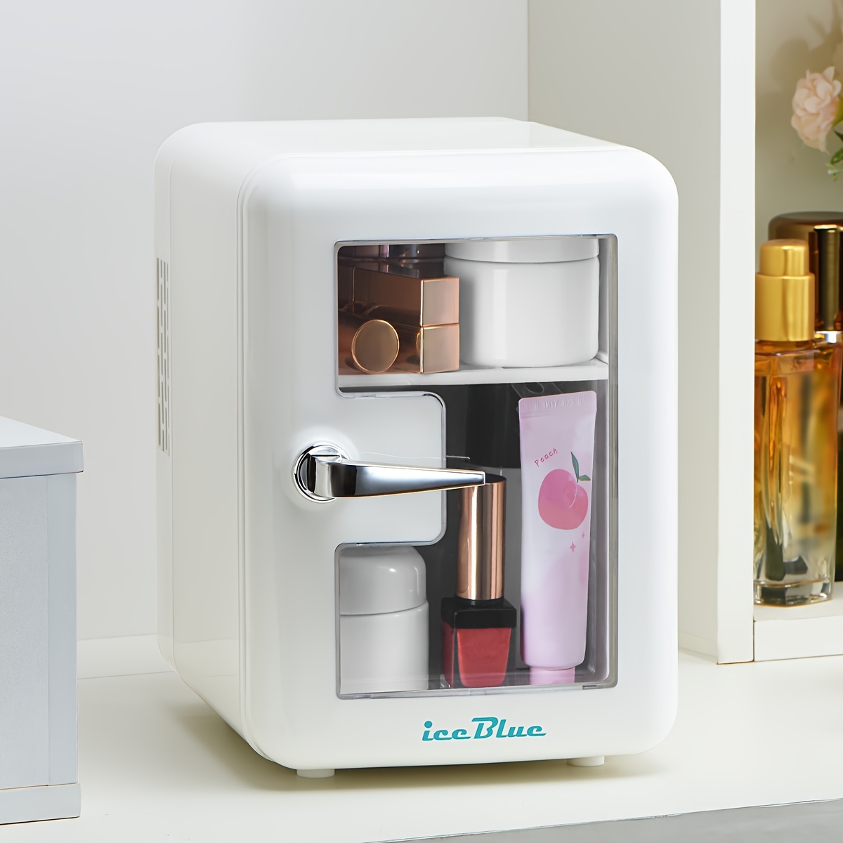 TEMU Small Refrigerator, Mini Refrigerator, 4-liter Small Refrigerator, Portable Small Light Beige Care Refrigerator, Suitable For Bedroom, Dormitory, Car, Desk