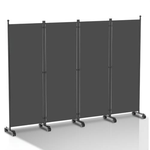 wheel screen 228 x 181 cm foldable space saving freestanding partition screen for offices and bedrooms dark gray