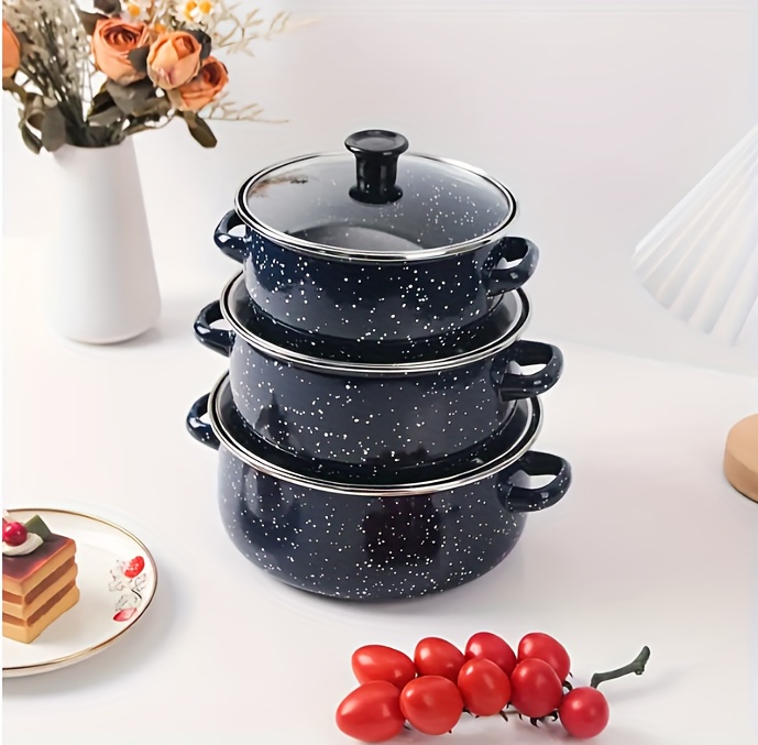 3pcs enamel home kitchen soup pot stew pot 16 18 20 sets pot refrigerator storage pot details 0