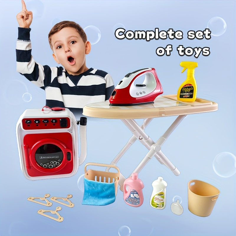 realistic kids pretend play laundry set washing machine iron