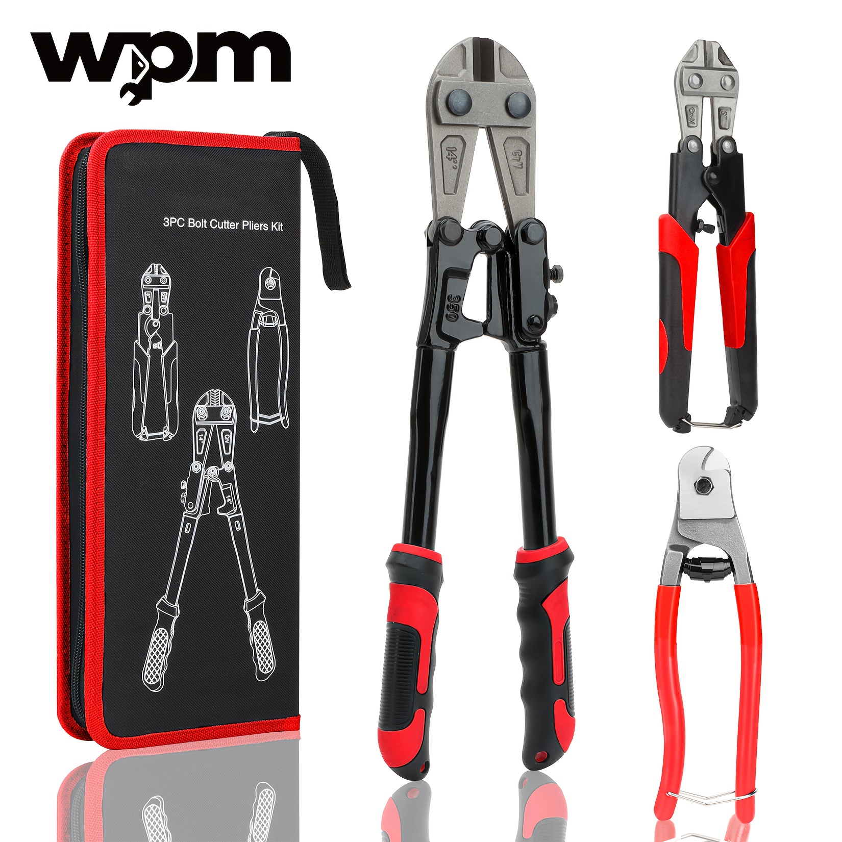 TEMU Wpm 3pcs Cutters, 14" Heavy Duty Cutter, 8" Mini Cutter, 8" Wire Rope Cutter, Ergonomic Handle, More For Cutting Locks, Chains, Iron Wire,