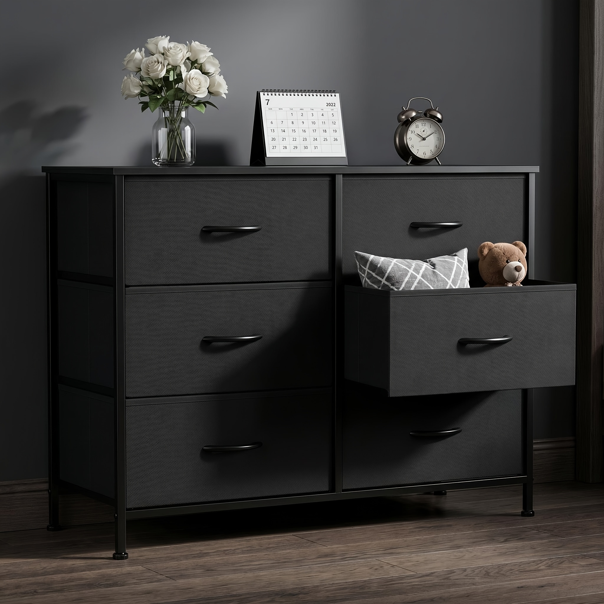 TEMU 6-drawer Wide Dresser, Spacious Chest Of Drawers With Sturdy Wood Top, Perfect As A Nightstand Or Living Room Storage, Fits Tight Spaces And
