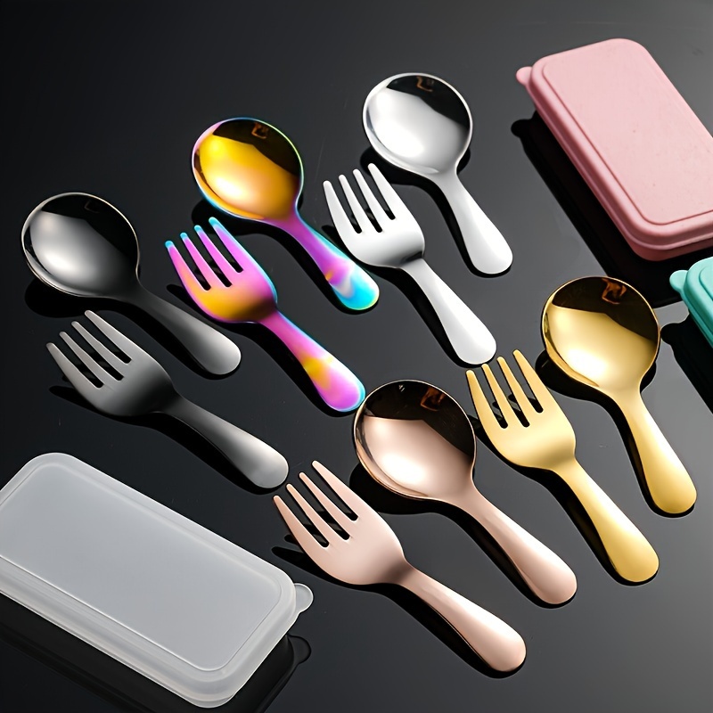 set of 6pcs   packs of 304 stainless steel cutlery with a case convenient fork and spoon set ideal for   travel and picnics versatile round headed utensils suitable for ice cream cake fruit and as a festival gift Product details 4
