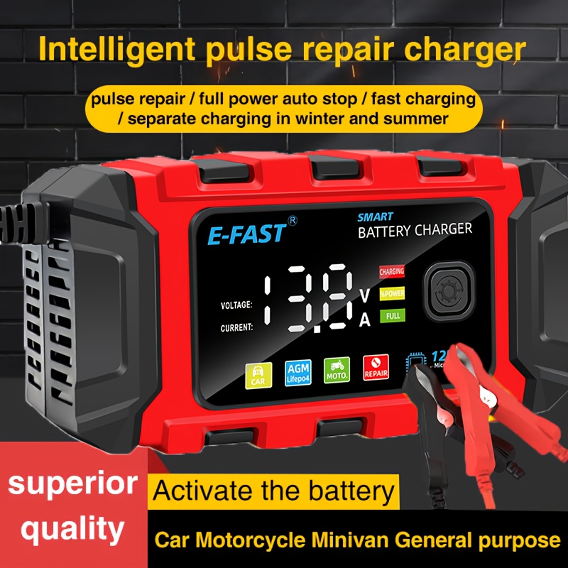 

Multifunctional Smart Car And Motorcycle Battery Charger - Large Screen Display, Safe Charging, Plug.