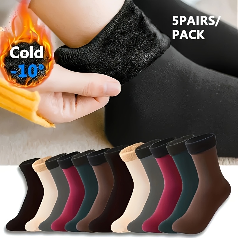 

5pcs Comfortable Warm Mid-calf Boot Socks - Soft, Breathable, Polyester For Cold Weather, Mid-calf, Boot Socks