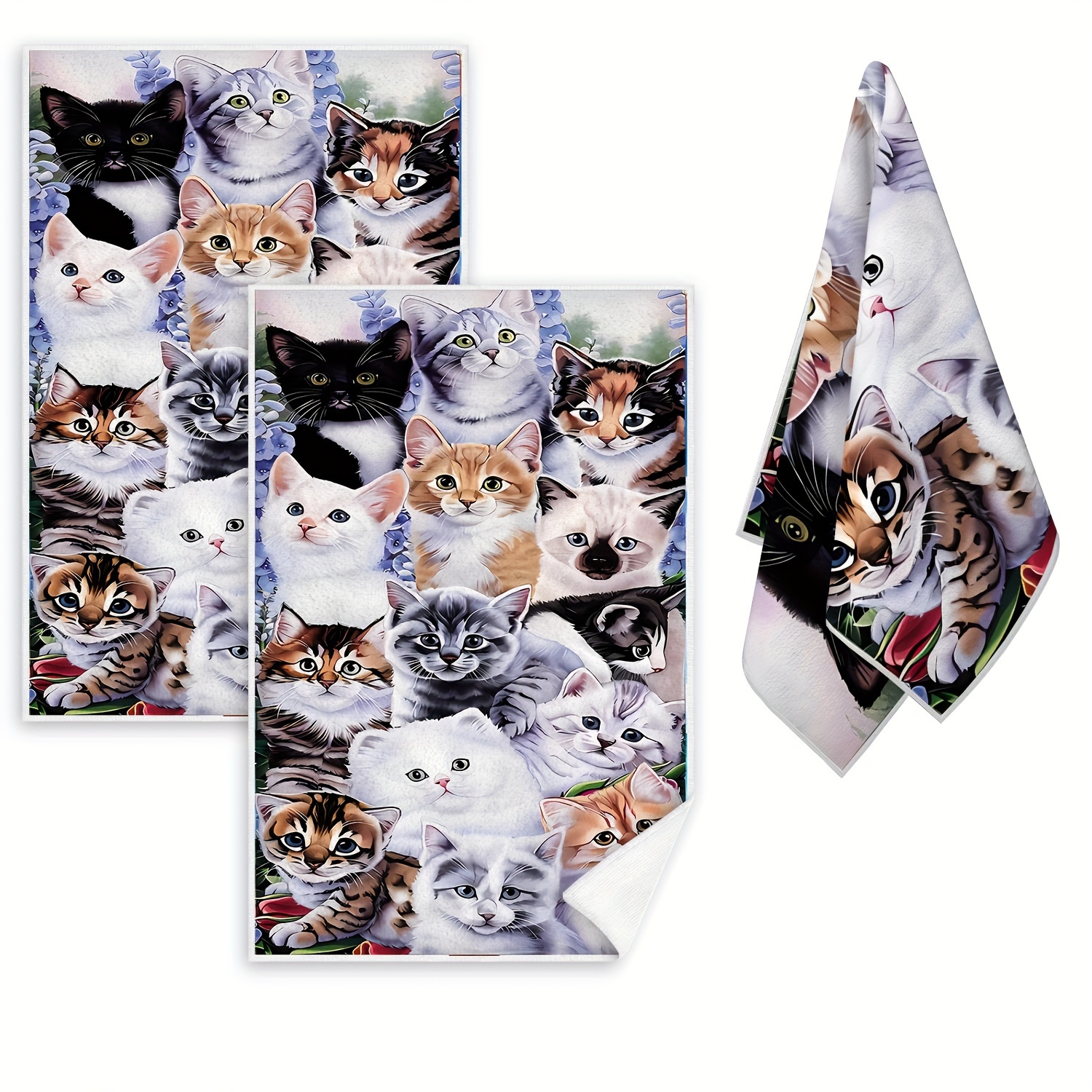 

Contemporary Animal-themed Microfiber Dish Cloths & Towels Set, Cat Print Kitchen Cleaning Cloths, Machine Washable, Ultra Fine Knit Fabric, 2-piece