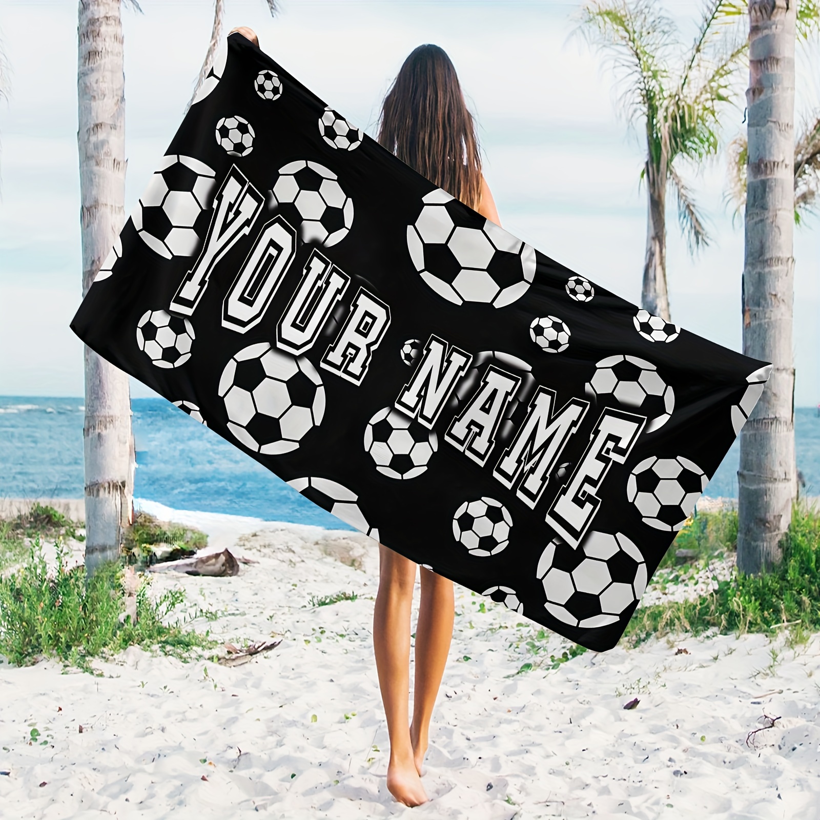 

1pc Name Customized Beach Towel, Football Personalized Beach Blanket, Super Absorbent & Quick-drying Swimming Towel, Suitable For Beach Swimming Outdoor Camping Travel, Ideal Beach Essentials
