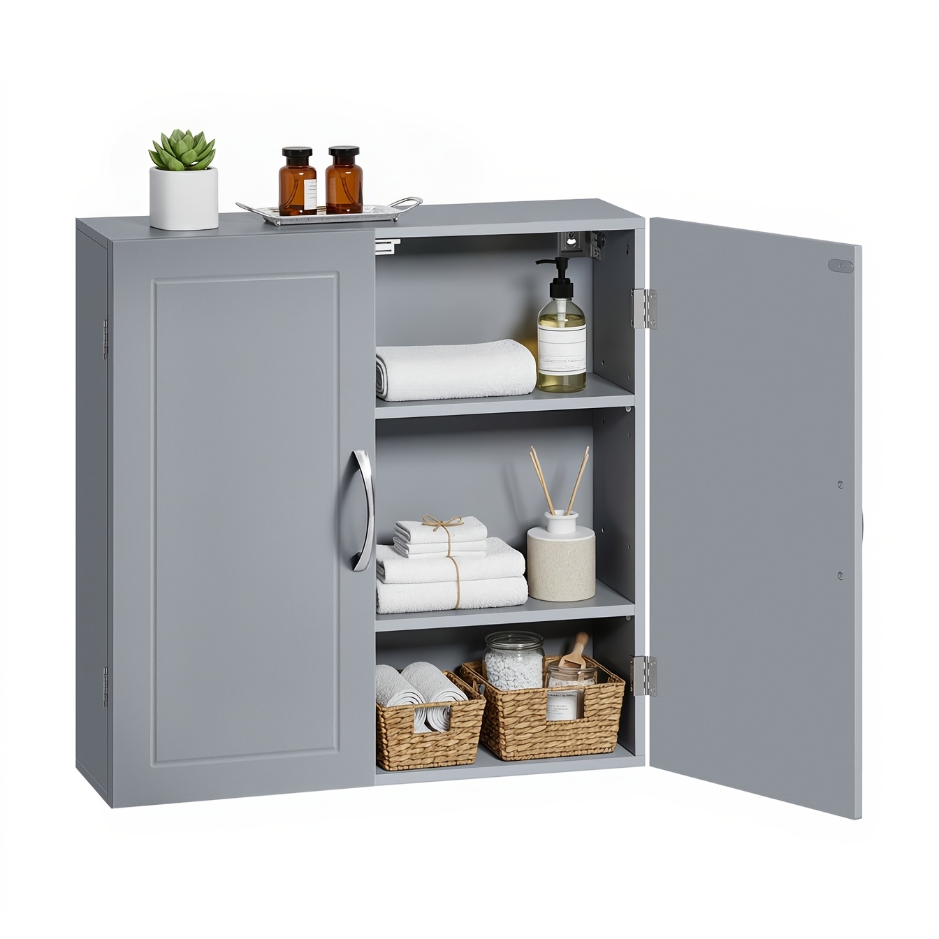 Bathroom Cabinet, Wall-mounted, 18 X 60 X 60 Cm, Wall Cabinet With Adjustable Shelves