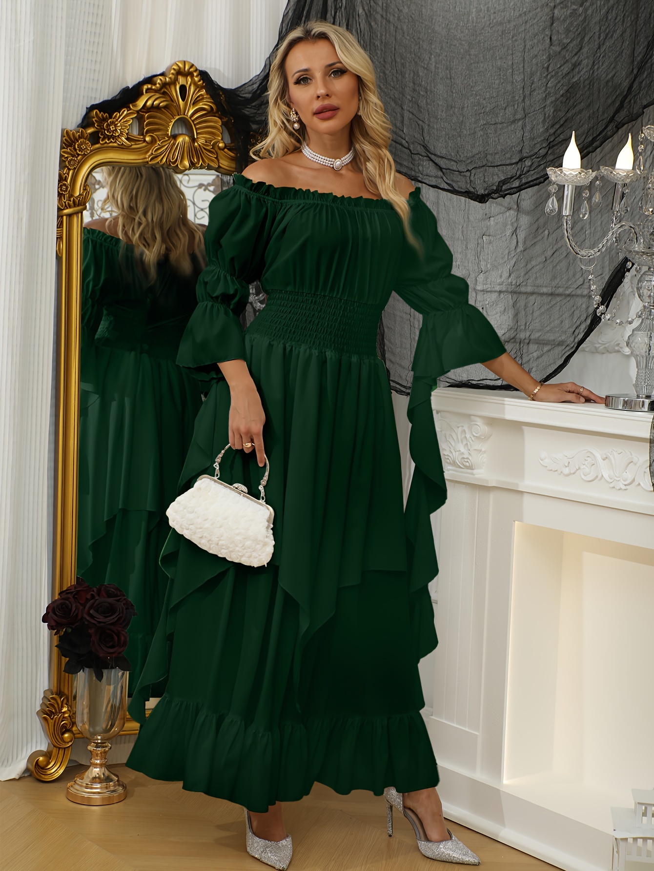 white christmas dresses Dark Green Jacquard Corset Dress main image 1