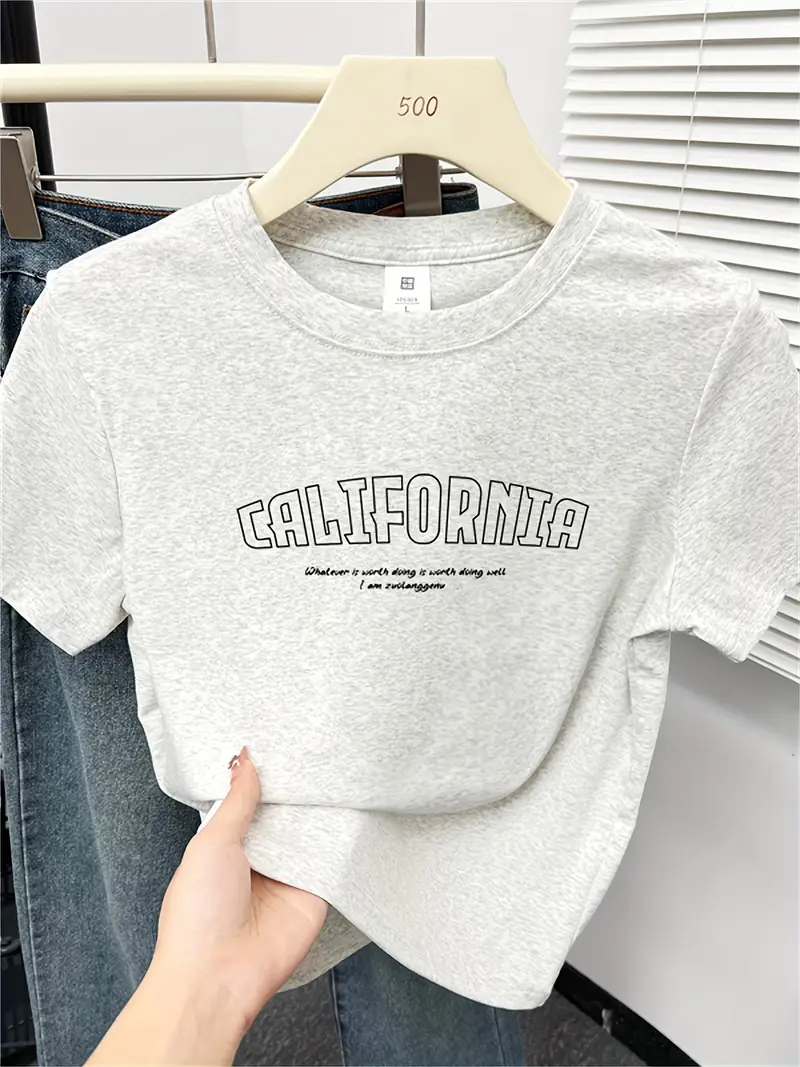 womens fit short sleeve t shirt california graphic print round neck casual grey summer tee with california text machine washable casual attire comfortable daily wear Product details 0