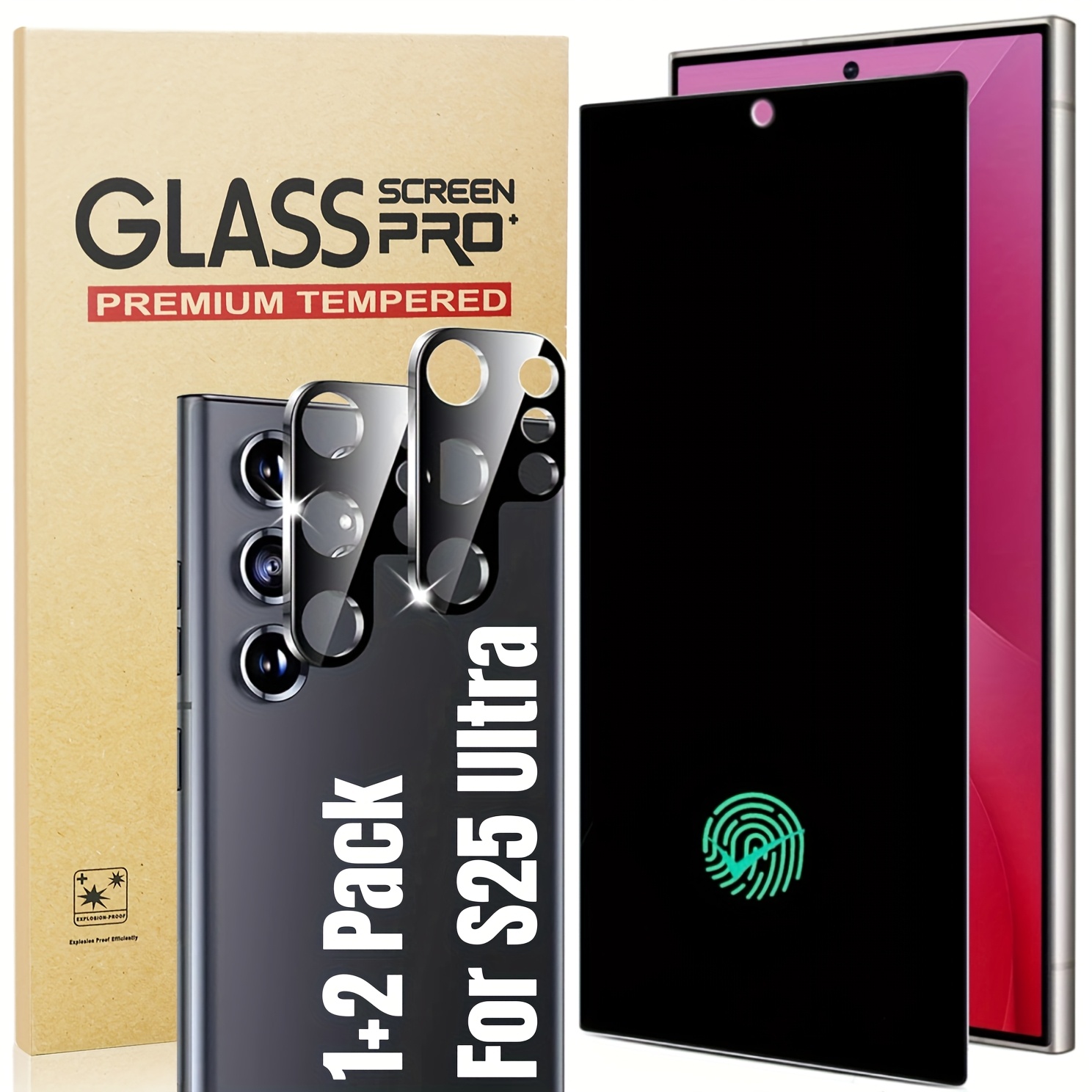 

For S25 Ultra, 1 Pack Privacy Screen Protector Tempered Glass With 2 Pack Camera Lens Protector, Support , Tempered Glass Film S25 Ultra