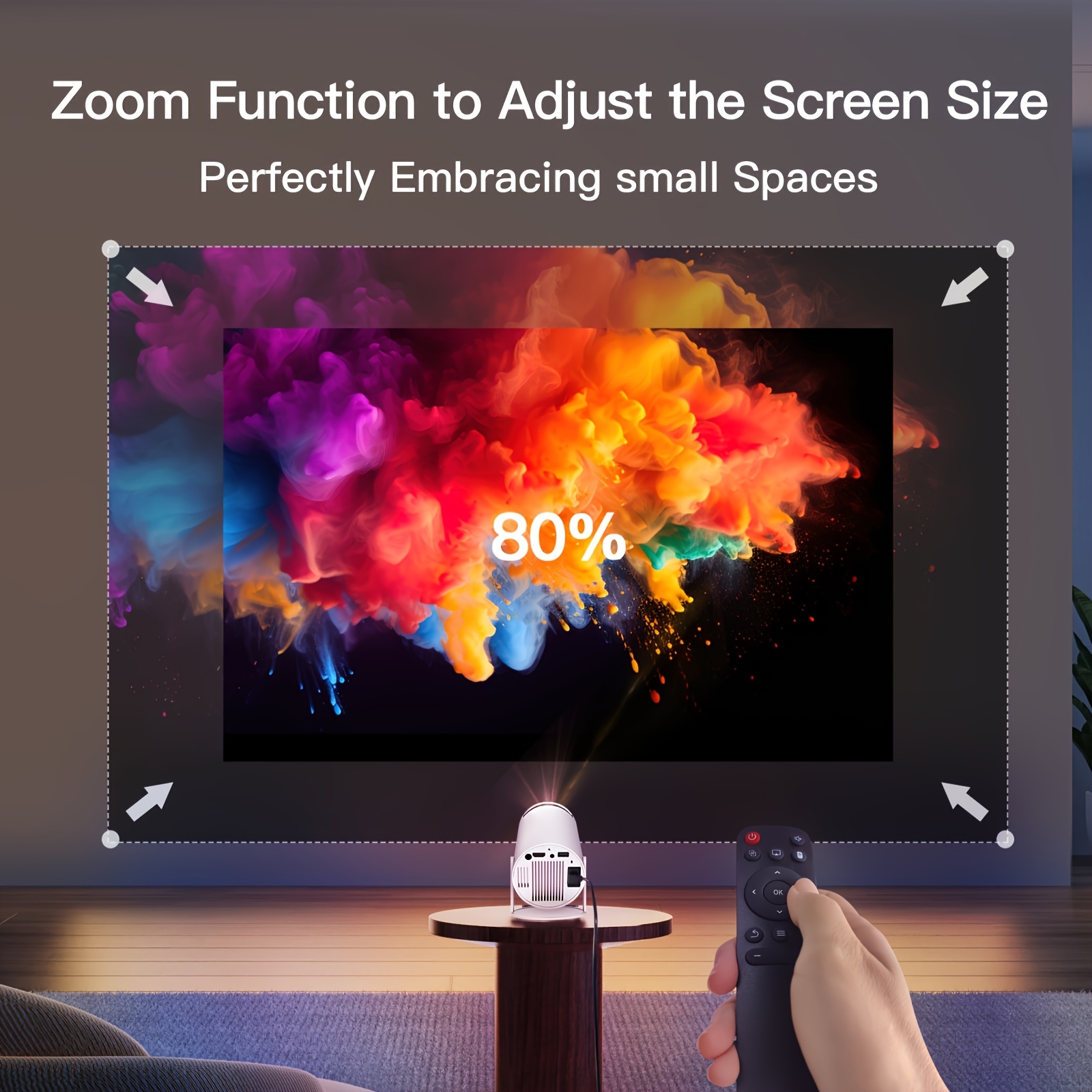 pro portable mini projector   throw 260 ansi 1080p 4k full hd   11 os dual wifi6   audio 130 inch display auto keystone 180 rotate power supply abs resin us plug outdoor home theater projector details 7