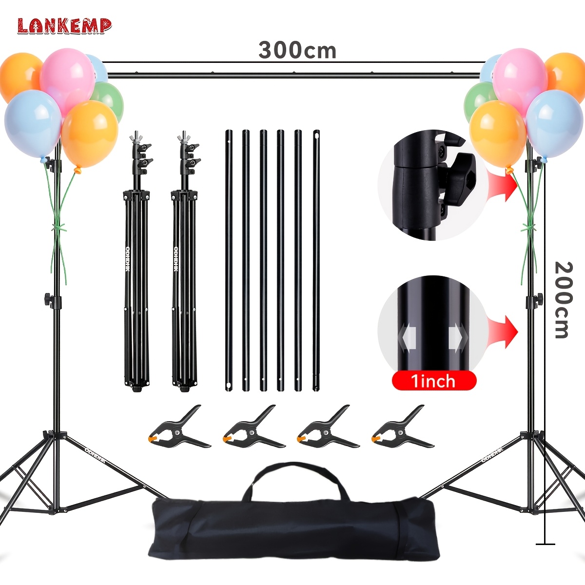 TEMU Lankemp Backdrop Stand 7x7ft(wxh) Photo Studio Adjustable Background Stand Support Kit With 4crossbars, 4 Clamps And Carry Bag, 11.02lb For