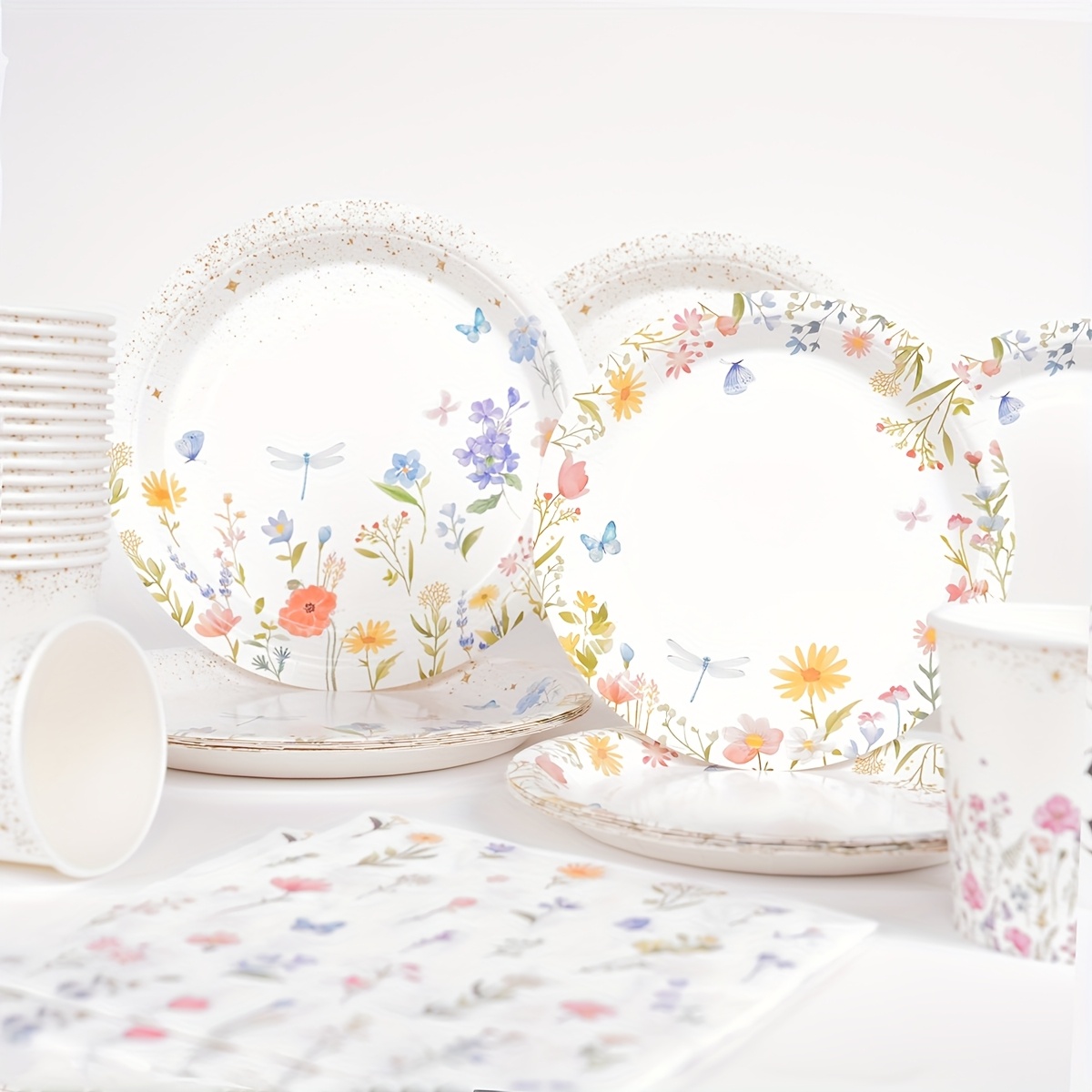 100pcs disposable plates napkins cups   flower theme design plates napkins paper cups party supplies party decorations paper plates dessert plates paper cups suitable for 25 guests party tableware suitable for   picnic birthday   and anniversary celebration multi person dining