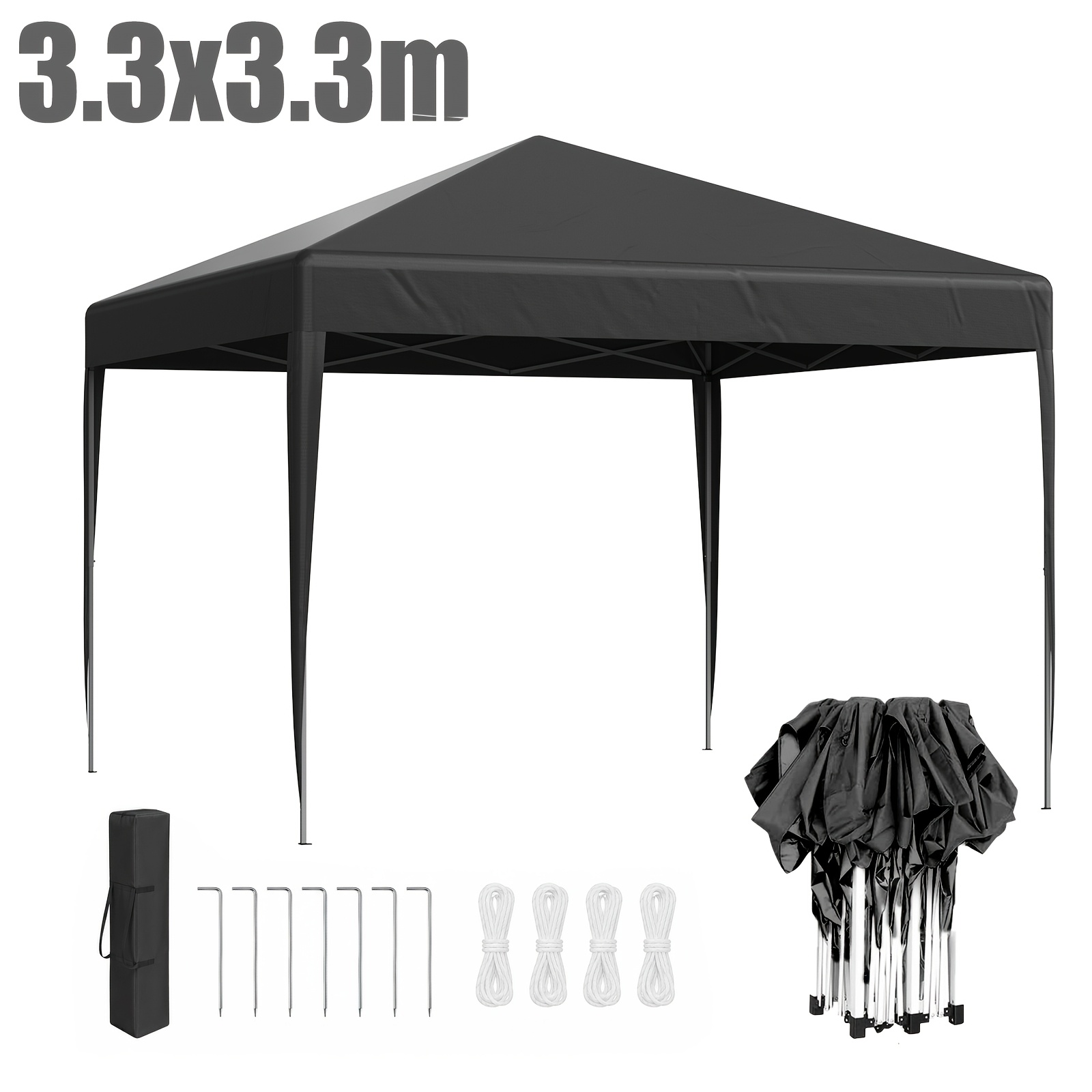Pop-up Folding Gazebo Carport, 3.3x3. Sun Shade Event Tent With , Heavy Duty Hardened & 210d Oxford Fabric Roof, Anti-uv Outdoor Garden Patio Camping Shelter, Black/grey/blue