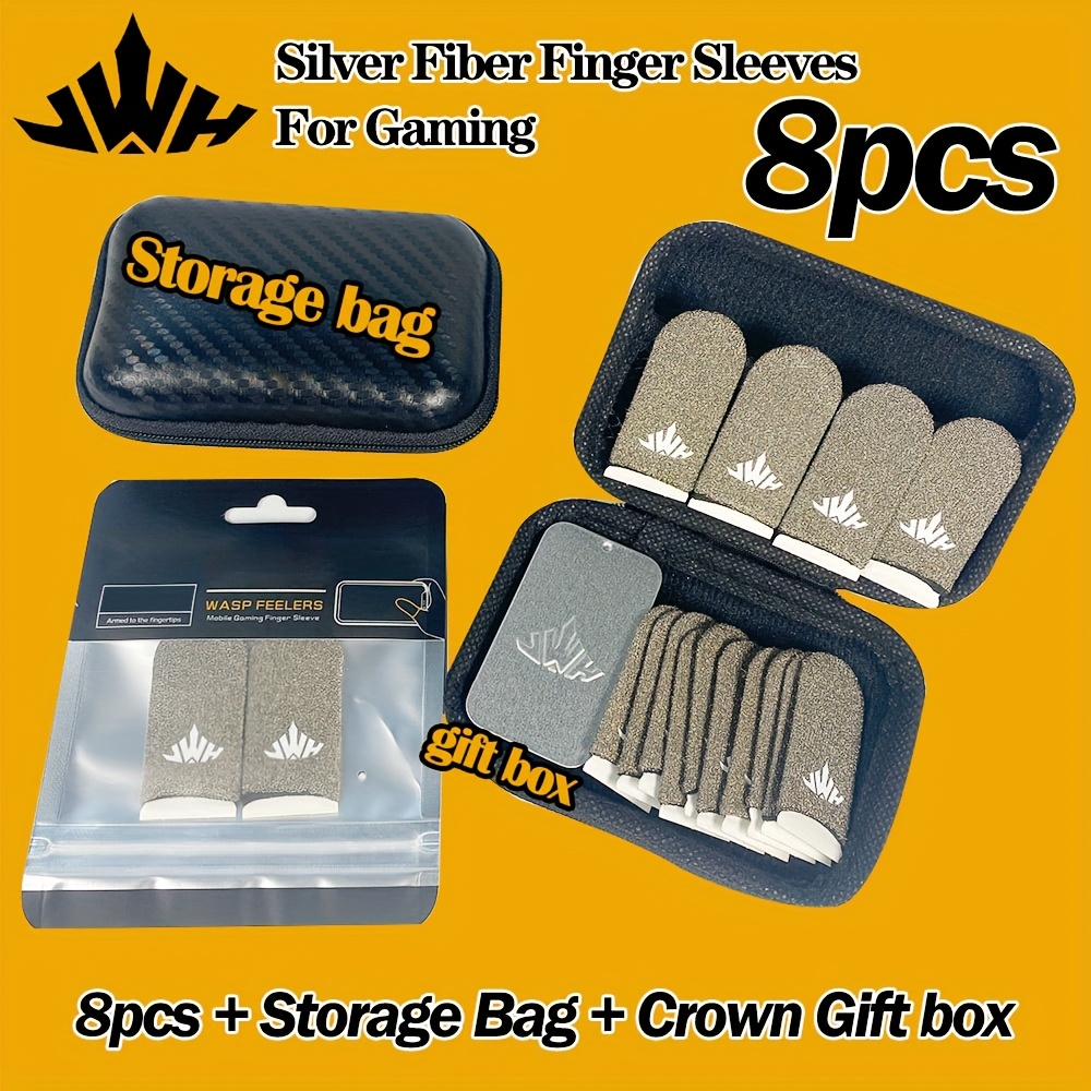 TEMU Silver Fiber Game Finger Sleeves For Storage Bag And Game Thumb Gloves Gift Box Anti-slip And Sweat-proof Suitable For Mobile Games Lightweight