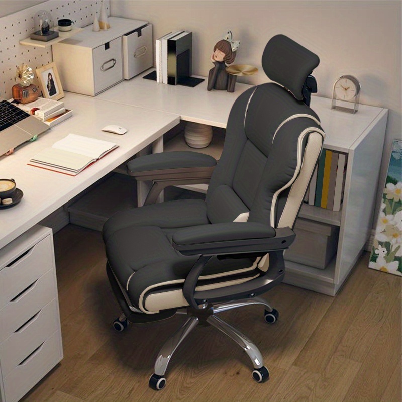 Adjustable Ergonomic Office Chair With A Reclining Function, Thick Cushioned Armrests, High , And A Five-wheel Base In Black, White, And Brown Colors For Administrative Use