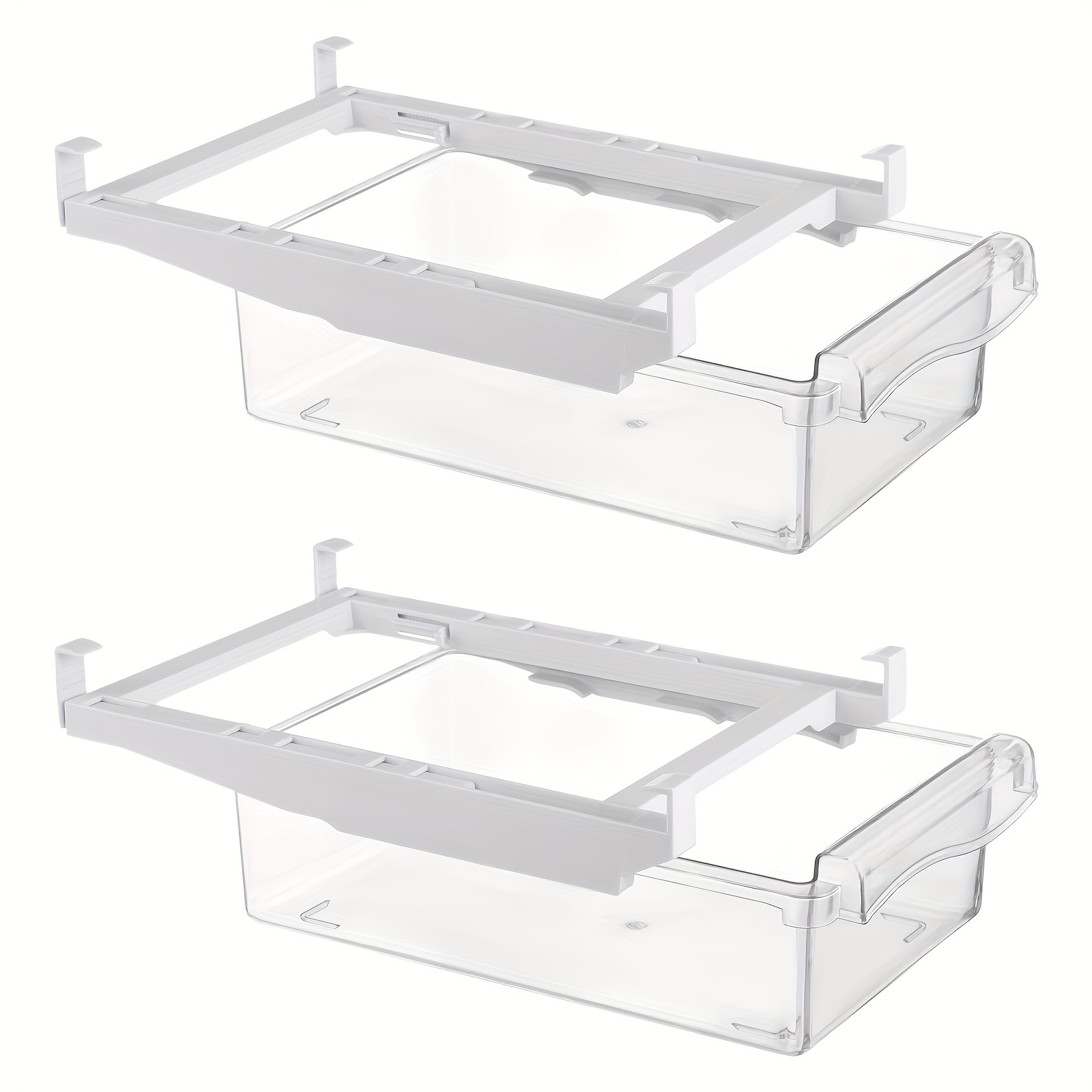 2pcs adjustable plastic fridge drawer organizers transparent pull out shelves for storing fruits vegetables seafood ideal for 0 6 thin shelves fridge storage boxes fridge organization adjustable shelves durable plastic