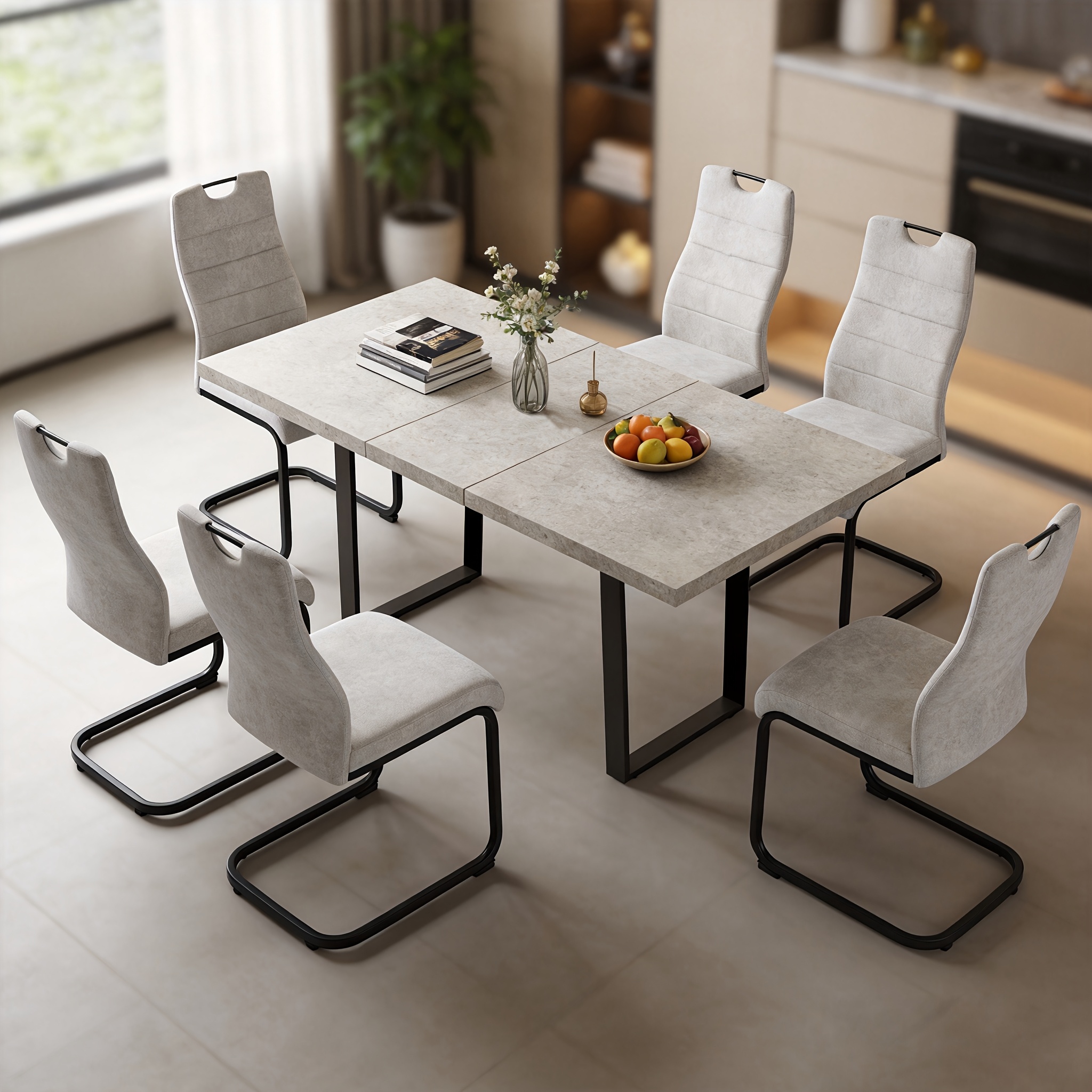 TEMU JIEXI Ensemble Table et Chaises de Salle à Manger Extensible Moderne, Table 130-170Cm, avec 6/4 Chaises Hautes, Pieds Dorés, un Incontournable