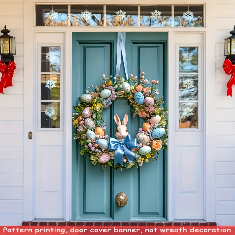 

1pc Easter Egg Wreath Door Cover Banner, Polyester 100% Fabric, Multipurpose Indoor & Outdoor Home Decor, Living Room & Front Door Decoration, Yard & Garden Entrance Decor, No Electricity Needed