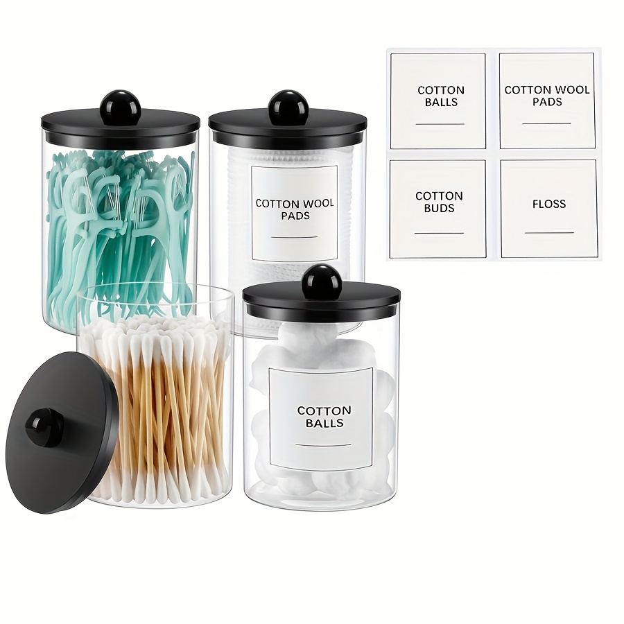 Qtip Holder Dispenser For Bathroom - 10oz Clear Canister Apothecary Jar For Swabs, Balls, Pads, Floss Picks, Small Containers For Makeup Storage Organizer, Canisters