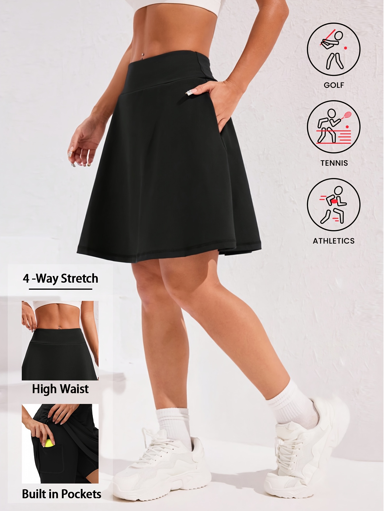 knee length short skirt, women's shorts, high waisted tennis skirt