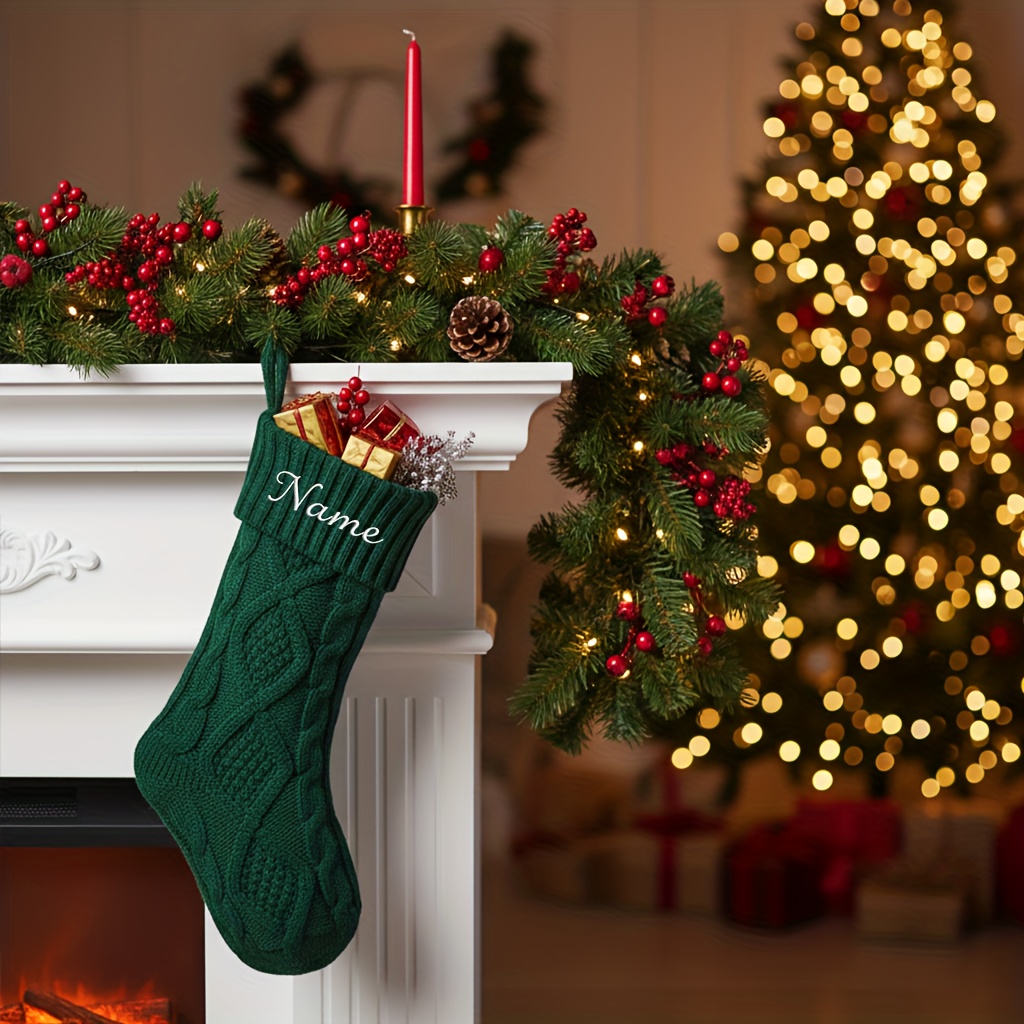 TEMU Custom Personalized Large Christmas Stocking, Embroidered Name Stocking Gift, 2025 Embroidered Name Christmas Stocking, Christmas Stocking,