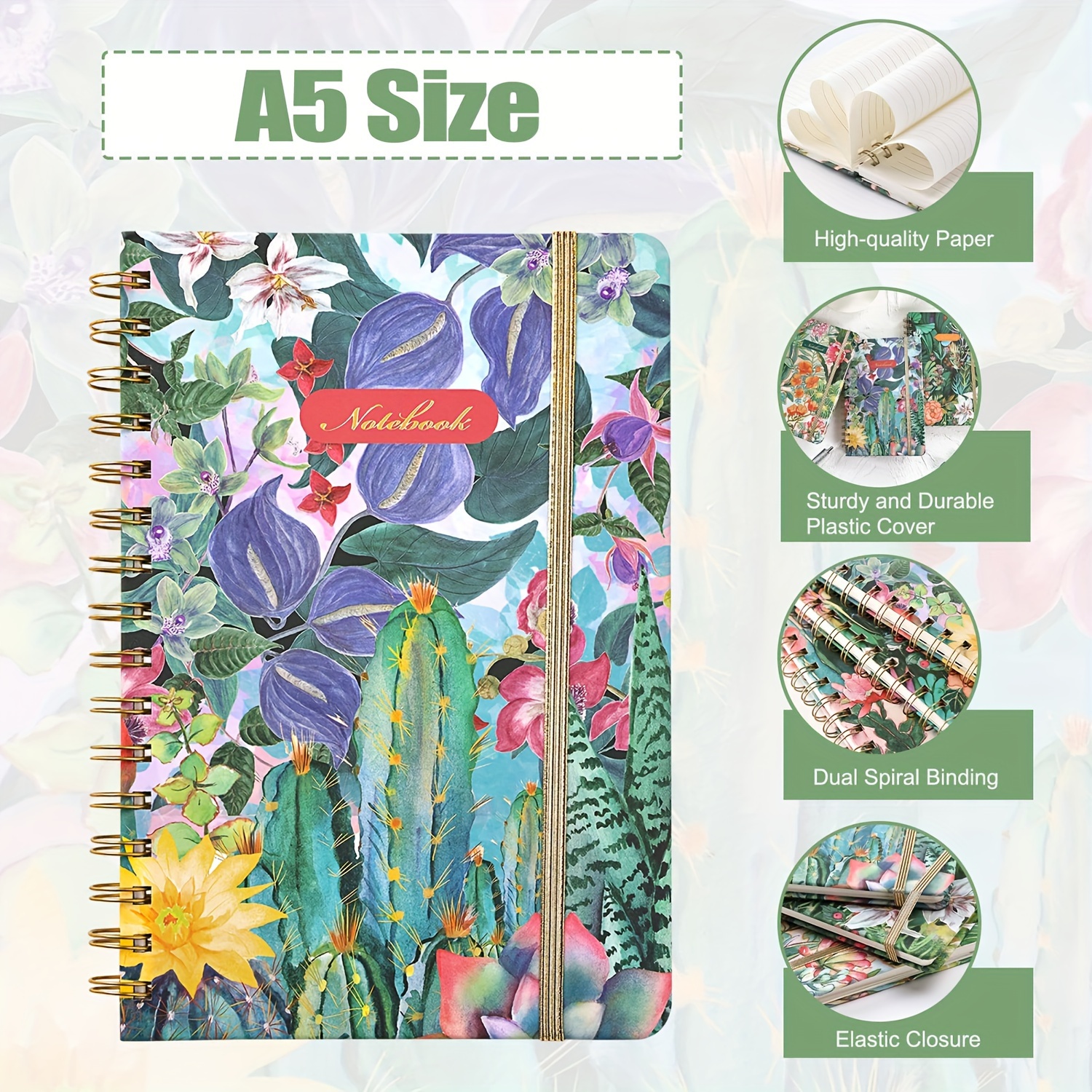 

3pcs Spiral Notebook Journals For Women College Ruled Notebook, 6"x 8.5", Floral Designs, 160 Pages, Back Pocket, For Office, School Supplies