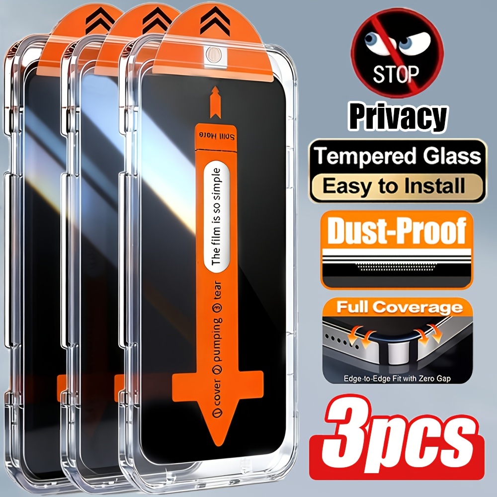 TEMU 3pcs Oleophobic Coating Anti-spy Tempered Glass For Iphone 18 Pro Max/17 Pro Max/18 Pro/duo/17e/17 Air/17/16 Pro Max/16/16e/15