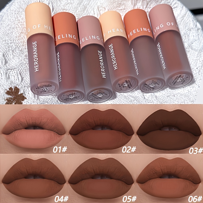 TEMU 6pcs Matte Lip Gloss Set, Velvet Creamy Lip Tint Kit, Long-lasting Transfer-proof Nude Brown Lipstick, High Lip Makeup For Daily And Party